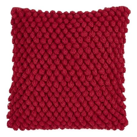 SARO LIFESTYLE SARO 3519.R20S Cotton Down Filling Throw Pillow with Crochet Pom Pom Design  Red 3519.R20S
